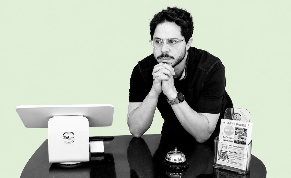 Michael Philippou at the counter of Big Love, his plant-based ice cream shop
